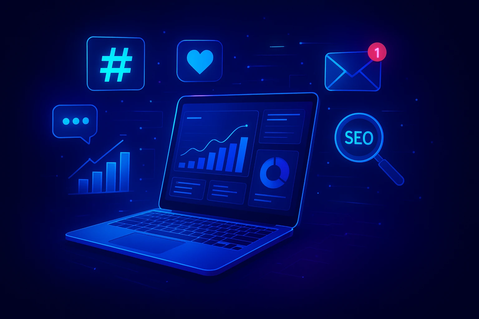 Infographic explaining how does digital marketing work with SEO, PPC, and social media strategies