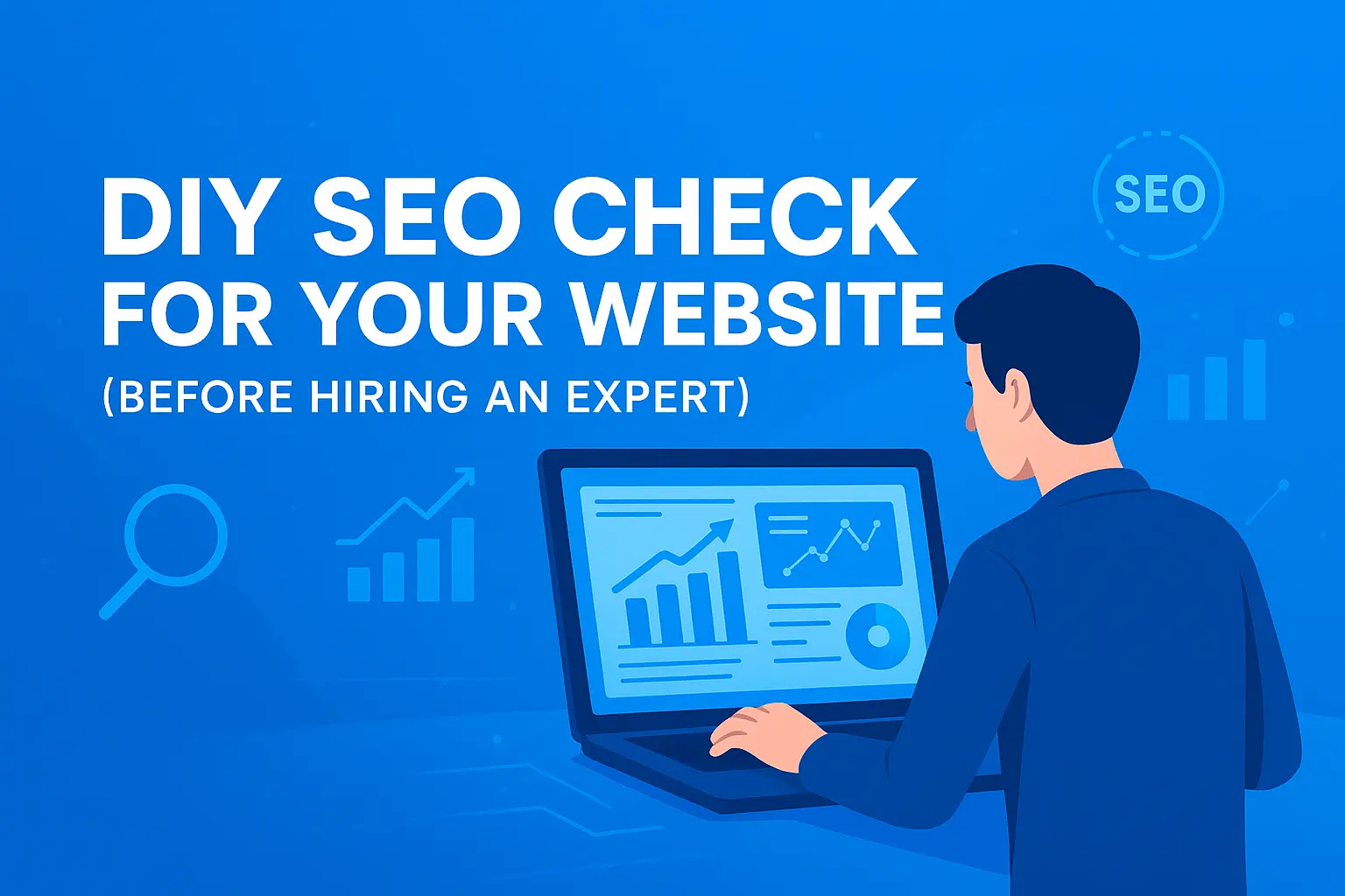 Person performing DIY SEO website audit using digital tools before hiring SEO expert – SouravLabs