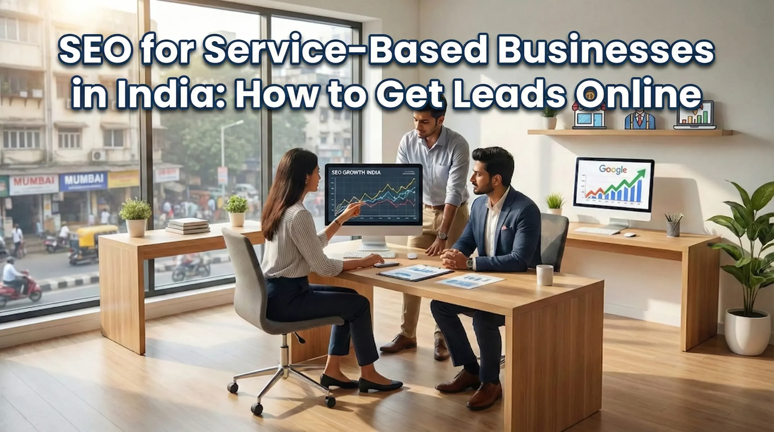 SEO for Service-Based Businesses in India showing digital marketing strategy for Indian local and service businesses generating online leads