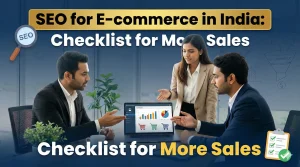 SEO for E-commerce in India strategy visual showing Indian online business growth, analytics, and digital marketing planning