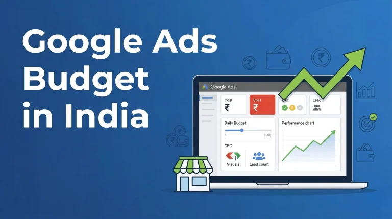 A laptop showing Google Ads budget and performance dashboard with cost and lead metrics representing minimum budget for Google Ads in India.