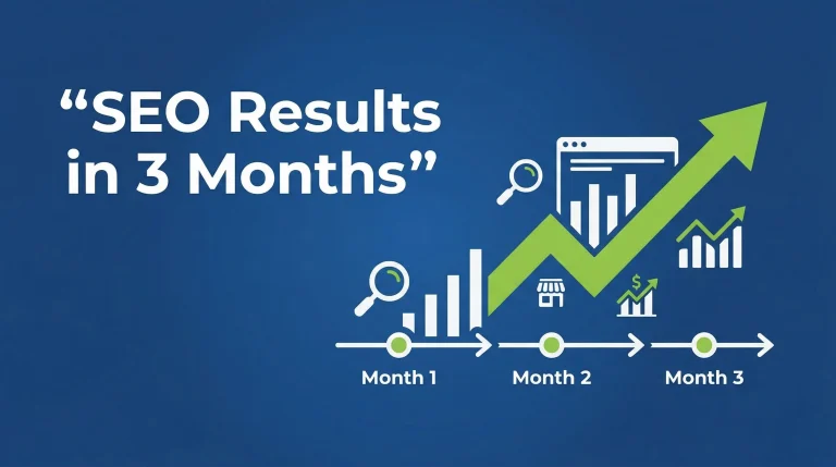 A laptop showing SEO growth timeline charts over three months representing what to expect in the first 3 months of SEO in India.